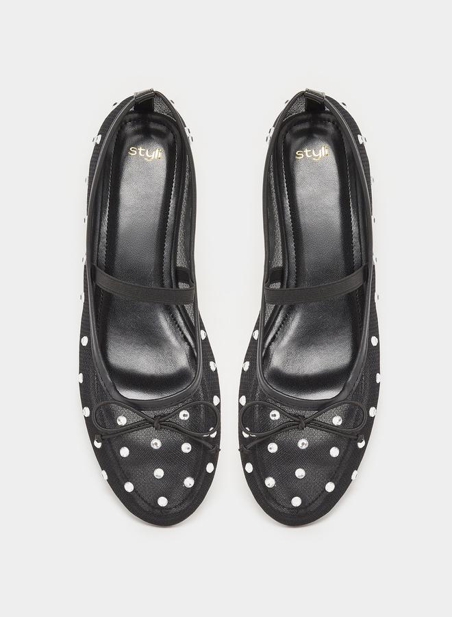 Styli Black Polka Dot Embellished Ballerina - Image 5
